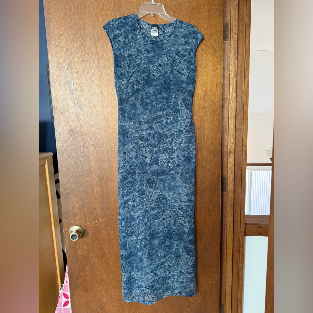 Blue Patterned Maxi Dress with Subtle Print